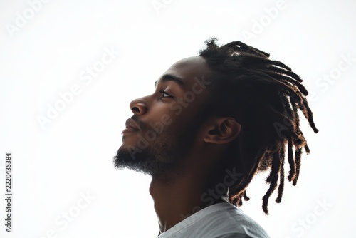 silhouette of a black man with dreadlocks against a white background, profile view, Generative AI