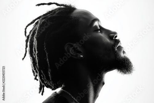 silhouette of a black man with dreadlocks against a white background, profile view, Generative AI