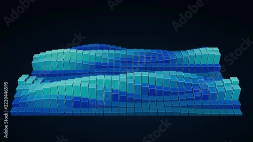 4K Abstract Blue 3D Wave Grid with Glowing Cyan Geometric Tiles.