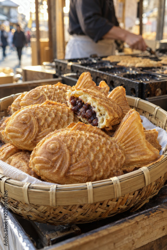 Warm Taiyaki Pastries at a Japanese Street Market