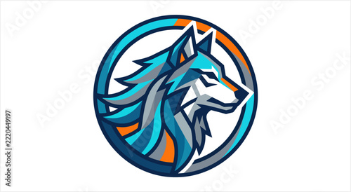 Stylized Wolf Head Emblem in Circular Frame.