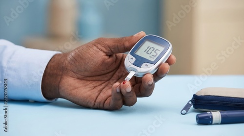 Person checking blood sugar level with a glucose meter