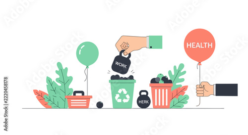 Work-Life Balance Vector Illustration Featuring Work Recycling and Health Concept