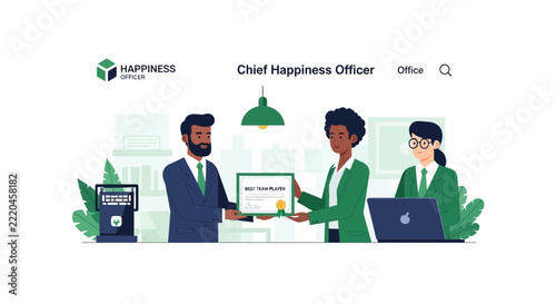 Chief Happiness Officer Awarding Best Team Player Certificate Illustration