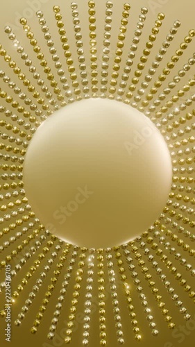 Luxury Rotating Gold Bead Sunburst with Twinkling Sparkles, Elegant Vertical Seamless Loop Background