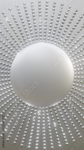 Luxury Rotating Silver Bead Sunburst with Twinkling Sparkles, Elegant Vertical Seamless Loop Background