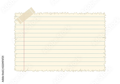 Vintage lined notebook paper sheet with adhesive tape isolated on transparent background for designs