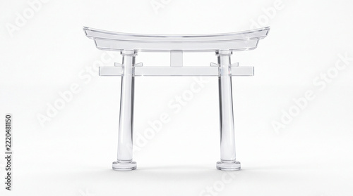 Minimalist Crystal Glass Japanese Torii Gate, Transparent 3D Illustration