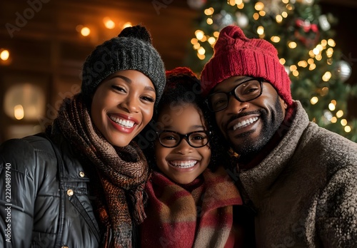Happy Black Family Christmas Portrait