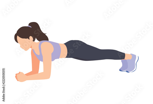 Adult Person Doing Plank Exercise on Fitness Mat Isolated on White Background