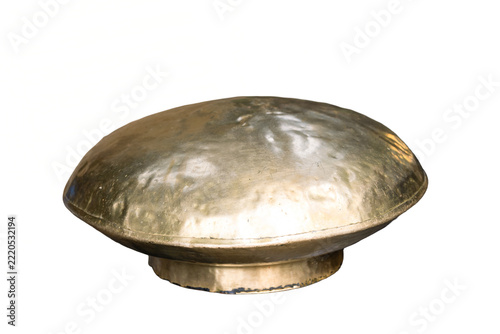 Antique Indian brass pot lid with dents shows traditional handmade craft