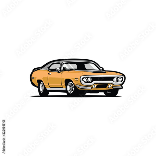 Iconic Classic Retro Muscle Car Vector Illustration Isolated on White Background