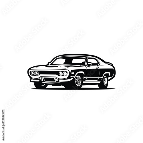 Iconic Retro Classic Muscle Car Monochrome Vector Icon Illustration Isolated