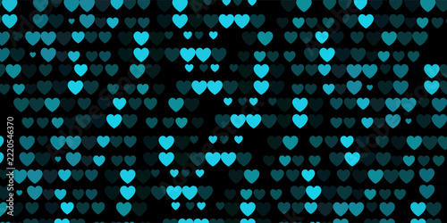 Abstract blue heart shape grid mosaic seamless pattern background vector illustration. Glowing Cyan heart pixel texture backdrop.