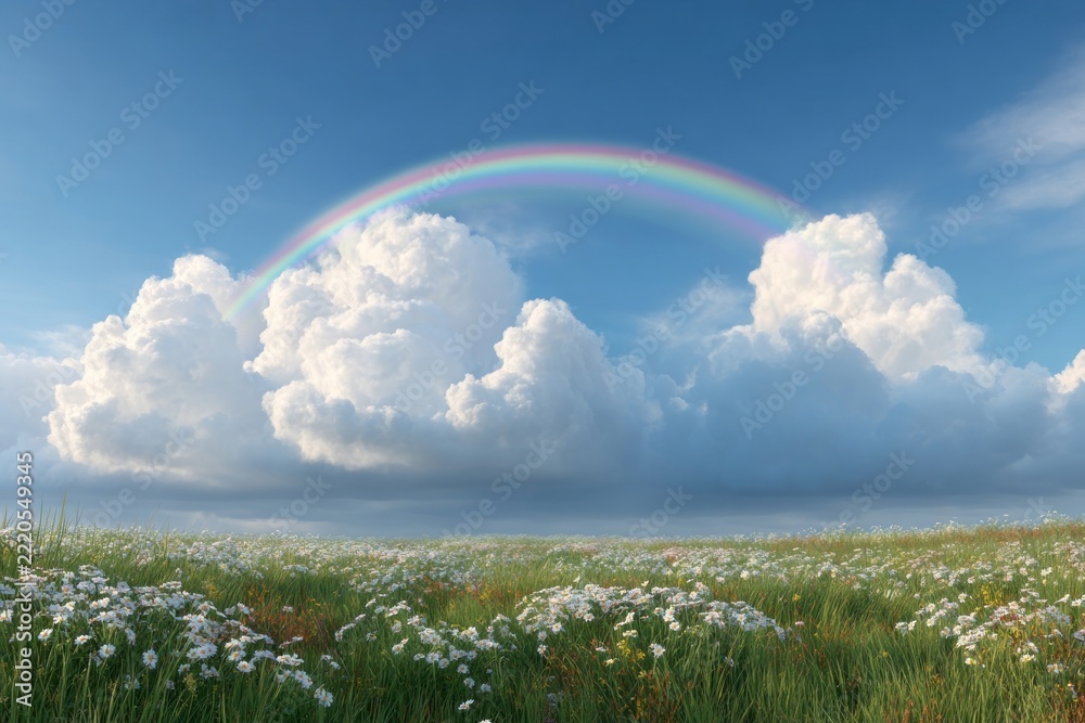 Fototapeta premium Serene landscape with rainbow sky.
