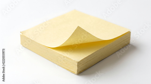 Stack of Yellow Adhesive Sticky Notes with Blank Paper Sheets Isolated on White Background