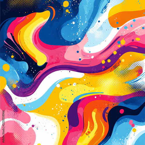 Colorful Abstract Waves and Swirls Dynamic Paint Splatter Background