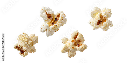 Four popcorn kernels isolated on a transparent background