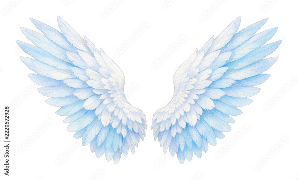 Fototapeta premium PNG Elegant blue and white angel wings illustration.