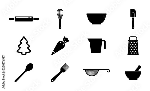 Baking Tools Vector Icons Set, Kitchen Utensils Collection, Cooking Equipment Graphics