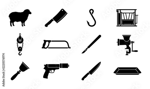 Butcher Shop Tools, Livestock Icons, Meat Processing Equipment, Farm Animal Silhouettes