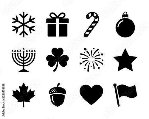 Holiday Icons Set, Festive Symbols Collection, Celebration Graphics, Vector Elements