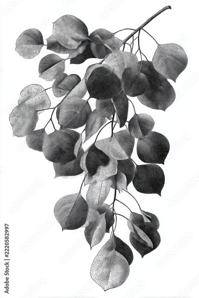 Fototapeta premium Detailed black and white botanical leaf illustration.