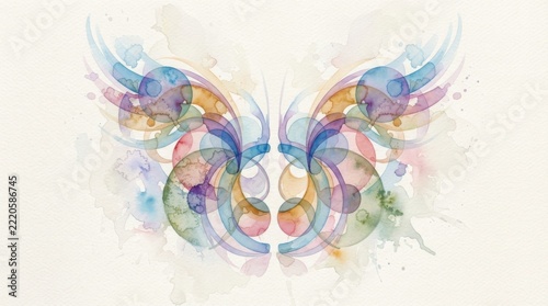 Balance Concept with Symmetrical Translucent Watercolor Forms, Minimalist Pure Watercolor Abstract Art