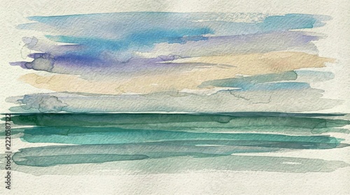 Calmness and Serenity Represented Through Sparse Horizontal Watercolor Washes, Minimalist Pure Watercolor Abstract Art