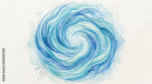 Delicate watercolor waves forming a circular vortex, pure watercolor