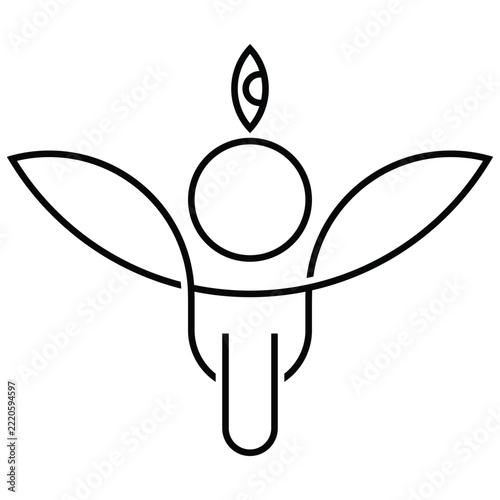 Minimalist Line Art Angel and Candle Flame Icon Logo Design