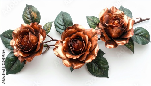 Branch decorated with copper-colored roses and green leaves