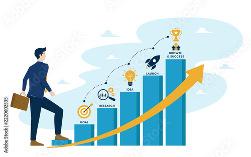 Businessman first step to reach goal