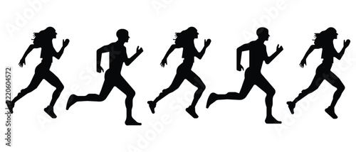Running People Man and Woman  Silhouettes icon vector set,  vector silhouettes couple of athletes.
