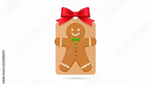 Gingerbread man Christmas tag with bright red ribbon