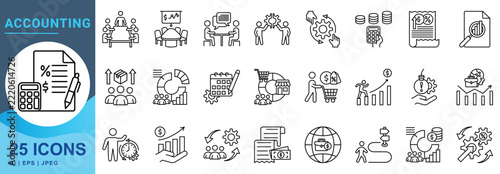 Accounting icon set in outline style for financial management, budgeting, business analysis and reporting