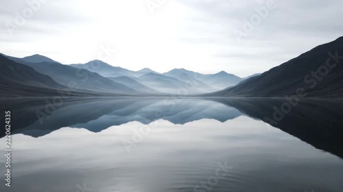 Serene mountain landscape reflected in a calm mirrorlike lake