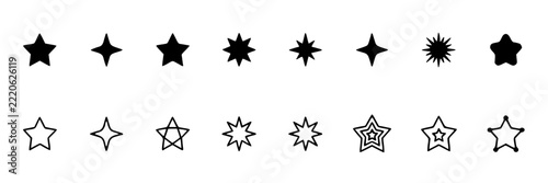 Celestial Rating Star Icons, Diverse Shapes and Sizes. Vector Design Elements for Reviews, Ratings, and Celestial Themes
