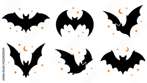 Halloween Bat Silhouette Collection Flat Vector Illustration_26