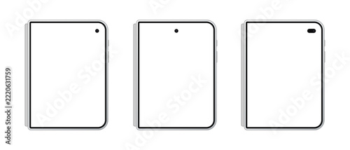 Foldable Smartphone Mockup Vector Illustration Set. Modern Fold Mobile Screen Template. Editable Stroke EPS10