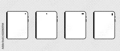 Foldable Smartphone Mockup Vector Illustration Set. Modern Fold Mobile Screen Template