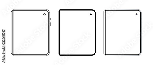 Foldable Smartphone Mockup Vector Illustration Set. Modern Fold Mobile Screen Template