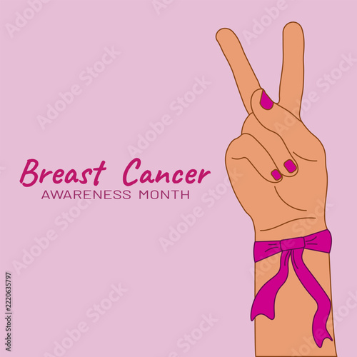 Breast cancer victory and survivorship. Hope and strength in the fight against breast cancer. Optimism, inspiration, positive attitude. Vector illustration.