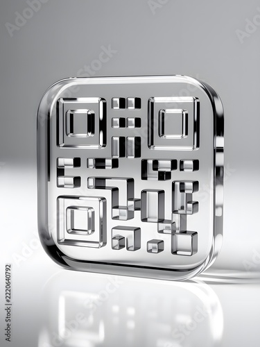 3D Liquid Glass QR Code Icon Isolated on White Background