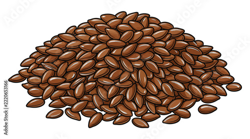 Pile of Brown Flax Seeds, Healthy Food Ingredient, Natural Organic Superfood for Cooking and Baking, Isolated on White Background, Studio Shot