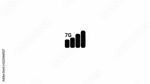 7G Mobile phone signal strength bar icon animation, signal animation on black background in 4k.