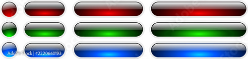 Blank glass buttons, isolated shiny colored web menu icons for website interface and games.