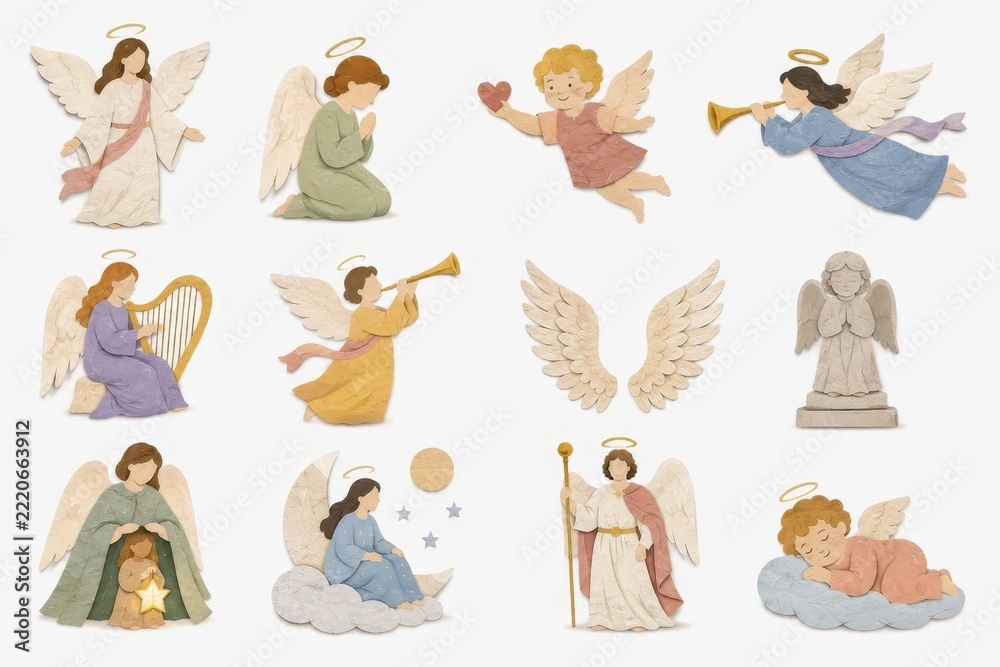 Fototapeta premium Vintage watercolor angel Christmas clipart collection