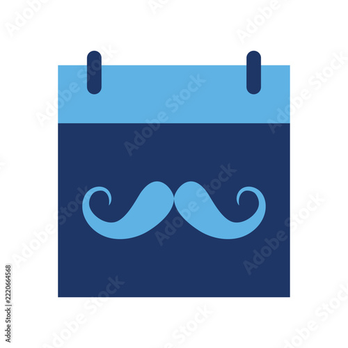Light blue moustache and calendar icon vector illustration. Symbol of men's health awareness and Movember movement event in November.