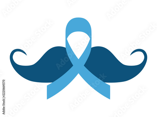 Blue Moustache and awareness ribbon icon vector illustration. Symbol of men's health awareness and Movember movement event in November. 